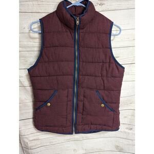 A New Day Size M Puffer Vest Navy Burgundy Houndstooth Snap Button Zip Closure
